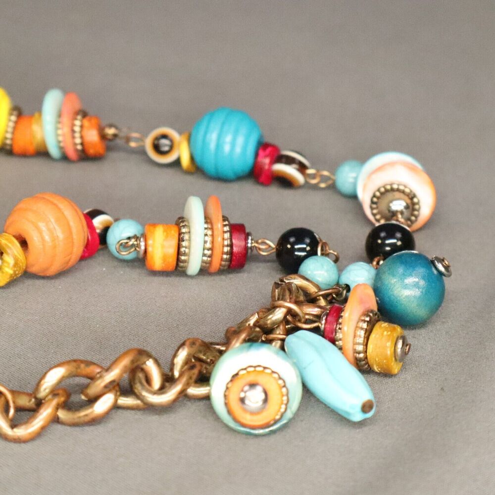 Beaded/Chain necklace 26" Tassel Wooden long Multi Color